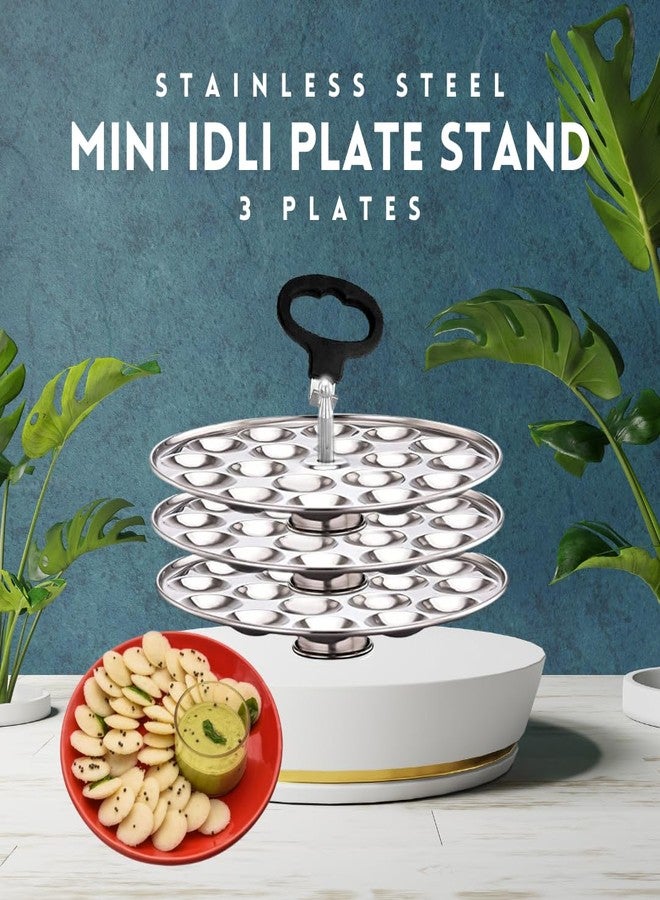 AadiVeer Stainless Steel Mini Idli Maker | Mini Idli Stand | Small Idli Maker With Rod and Lifter (3 Plates - 54 Idlies) Fits in all Idli cooker - Image 3